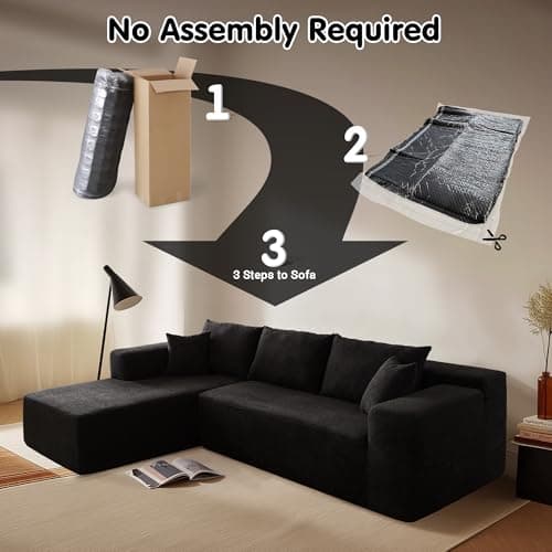 Ovios 104" L-Shape Chaise Cloud Sectional Sofa, Black (Corduroy Fabric)