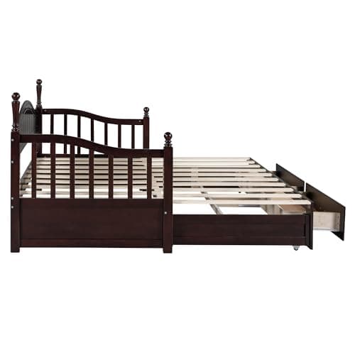 Merax Modern Wood Daybed with Pop Up Trundle for Kids Teens Adults Espresso