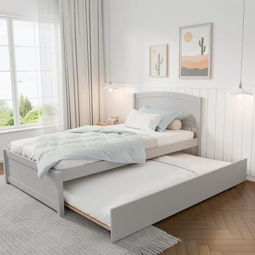 Twin Size Extendable Daybed with Trundle, Solid Wood Support (Natural)