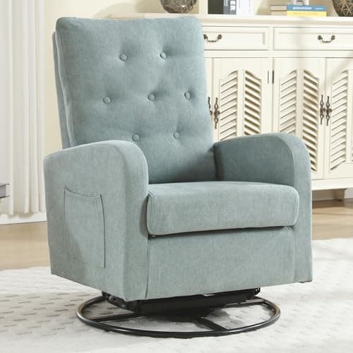 Modern Swivel Glider Rocking Chair with Storage Pocket for Living Room and Nursery White