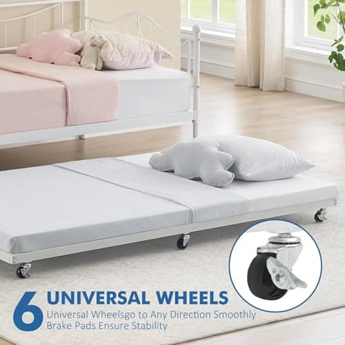 Modern Steel Slat Twin Daybed with Pull Out for Kids & Living Room, White