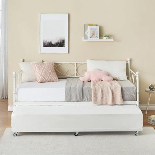 IDEALHOUSE Twin Daybed with Trundle, White, Space-Saving Sofa Bed Frame