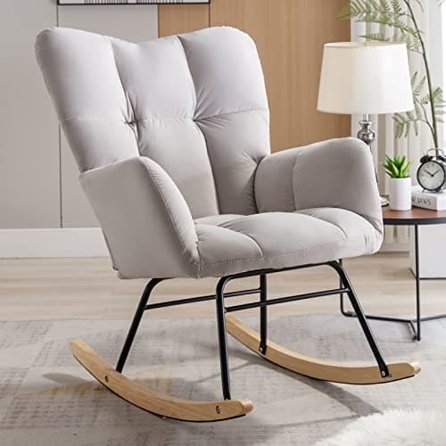 NIOIIKIT Kahaki Teddy Nursery Rocking Chair with High Backrest