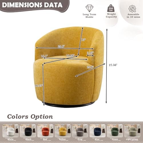 Antetek Yellow 360° Swivel Chenille Armchair for Living Room, Nursery, Bedroom