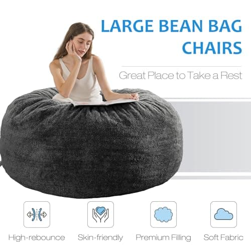 4 ft Memory Foam Bean Bag Chairs for Adults/Teens with Velvet Cover, Dark Grey