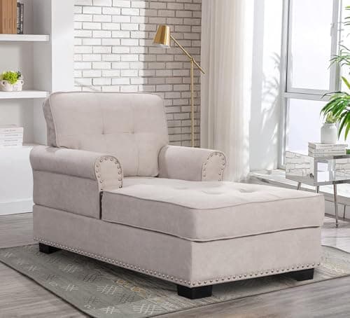 Oversized Velvet Gray Chaise Lounge Chair, 59", Tufted Armrest Sofa Bed