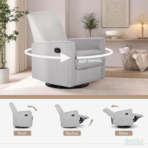 Raleigh Upholstered Swivel Glider Rocking Chair for Nursery, Certified & Reclining