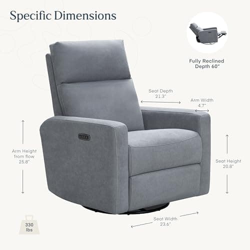 Nurture The Glider Plus - Premium Nursery Recliner with USB | Adjustable Head & Lumbar Support (Gray)