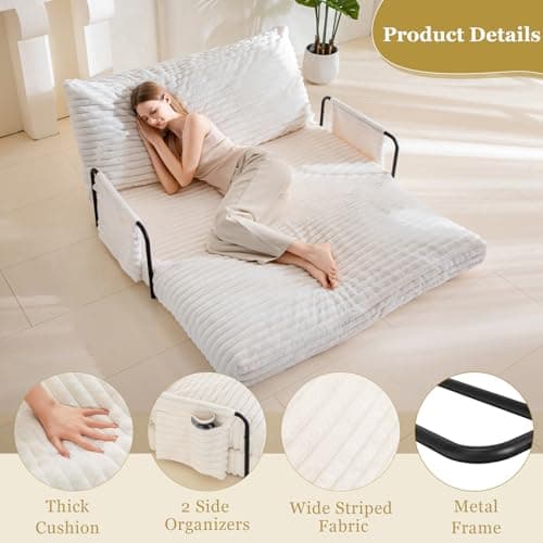 YOSHOOT Beige 5-Position FoldableLazy Floor Sofa Bed