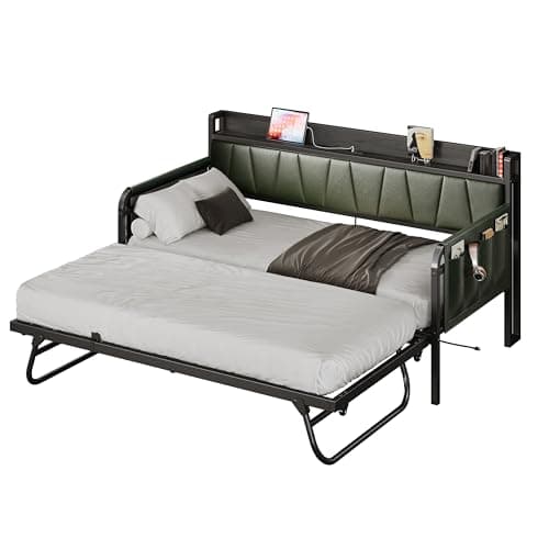 LIKIMIO Grey Twin Daybed with Trundle Bed and Storage Headboard for Living Room, Bedroom, and Guest Room, Strong Supports and Charging Station