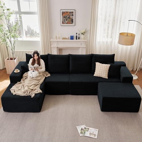 107" Grey Left-Facing Modular U-Shaped Couch with Chaise, No Assembly Required