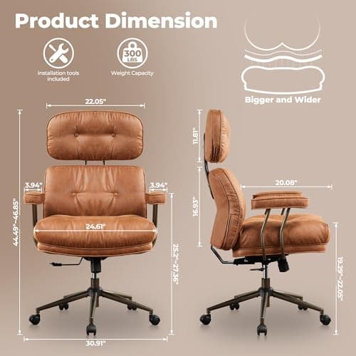 Ovios Mid-Century Modern Brown Suede Executive Chair with Thick Cushions and High Back
