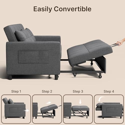 Gizoon 3-in-1 Convertible Futon Sofa Bed, Dark Grey