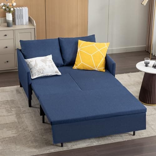 Convertible Sleeper Loveseat Sofa Couch with Pullout Bed and Storage - Ideal for Living Room, Bedroom, Balcony, RV - Dark Gray