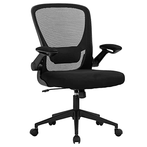 Modern Black Executive Mesh Chair with Lumbar Support and Flip-up Armrests