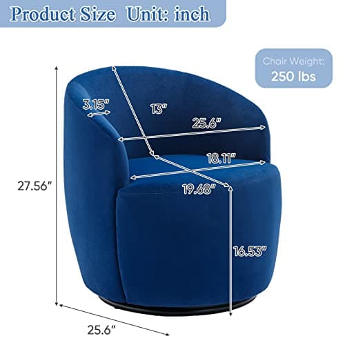 Antetek 2-Unit Small Club Swivel Barrel Chair, Blue Velvet Leisure Accent Sofa
