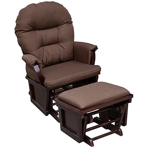 HOMCOM Brown Glider Rocking Chair with Ottoman and Padded Seat