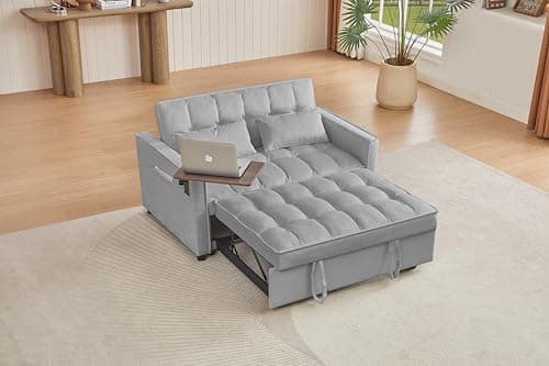 65" 3-in-1 Folding Sofa Bed, Chenille Fabric, 360° Swivel Table, Grey