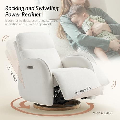HULALA HOME Modern Power Recliner with USB & Nightlight, White