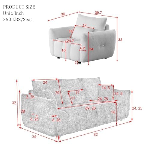 Modern Beige Teddy Sofa Set for Living Room: Deep Seat Chair and Oversized 3-Seater Couch