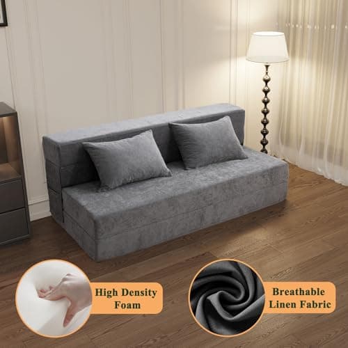 HOMFINE Folding Sofa Bed - Convertible Sleeper Chair, Grey Queen