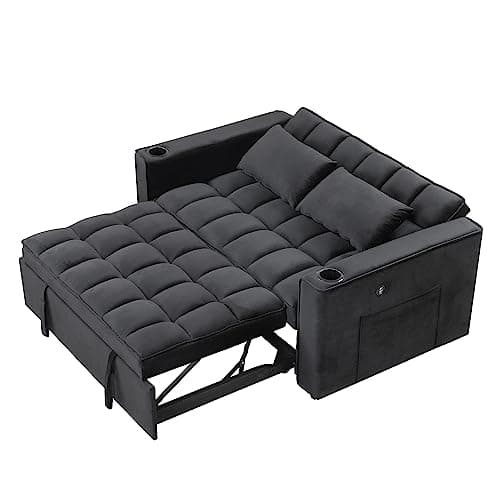 Modern Upholstered Pull Bed Sleeper with Reclining Backrest, Black Futon Love Seat for Living Room