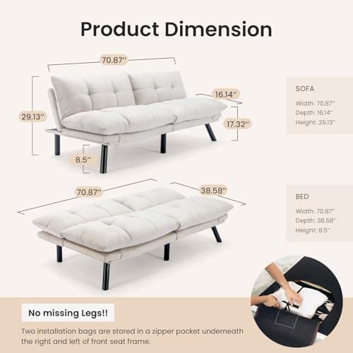 71" Comfortable Convertible Futon Love Seat Sleeper Sofa, Thick Cushion, Velvet Couch Bed for Small Spaces