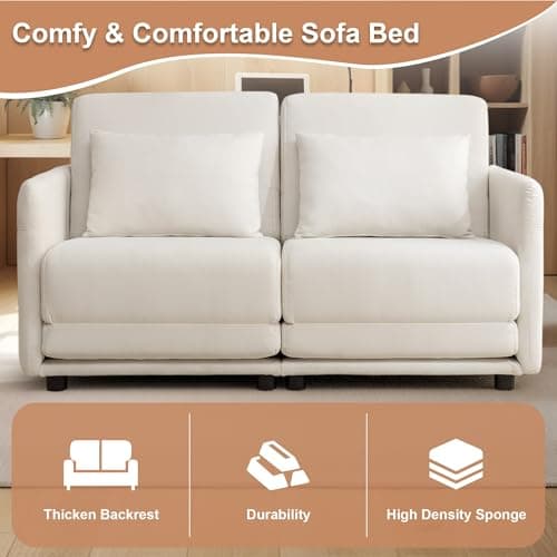 56.3" W x 74.8" D Full Size Pull Out Sofa, White Sleeper with Side Pockets