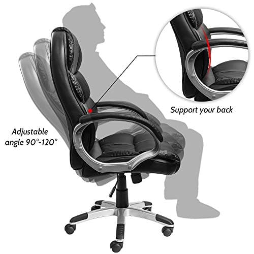 Furmax Black Leather High Back Ergonomic Office Chair with Lumbar Support and Padded Arms
