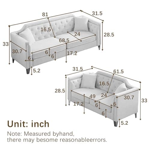Modern Comfortable 2 Piece Sofa and Loveseat Set with Chenille Fabric and Thick Cushions, Beige