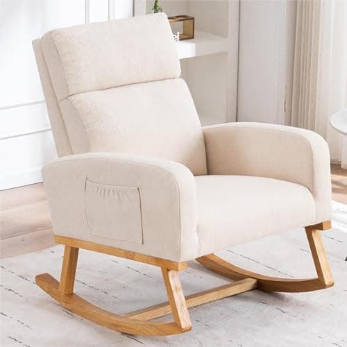 Sherpa Nursing Rocking Chair, Upholstered Glider with Side Pocket, Light Grey