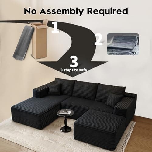 107.5" Cloud Modular Sectional with Ottoman, Black Left Facing Chaise (No Assembly Required)