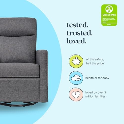 Shadow Grey Gabby Polyester Pillowback Swivel Glider | Greenguard Gold & CertiPUR-US Certified