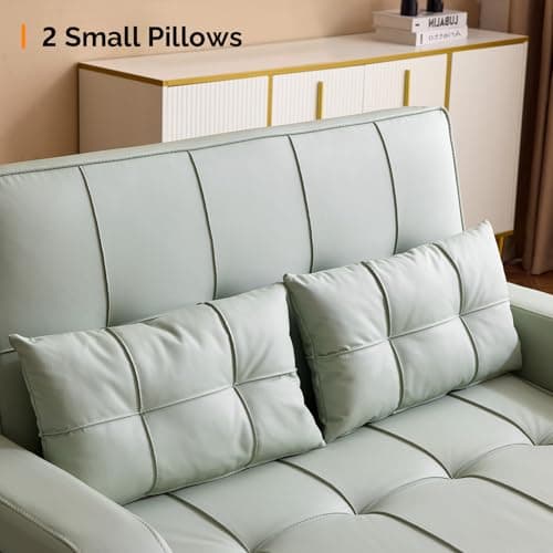 VINGLI Light Green Faux Leather Pullout Sofa Bed with USB Ports