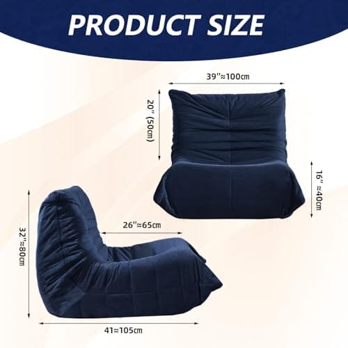 Ergonomic Bean Bag Chair with Memory Foam, Multi-Functional Living Room & Bedroom Sofa (Blue)