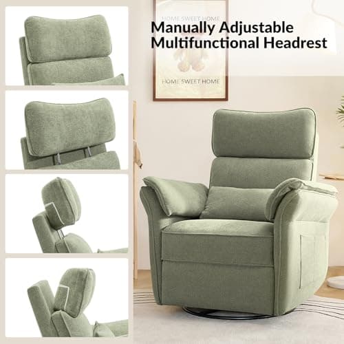 HULALAhome Mossy Green Nursery Glider Recliner with Storage
