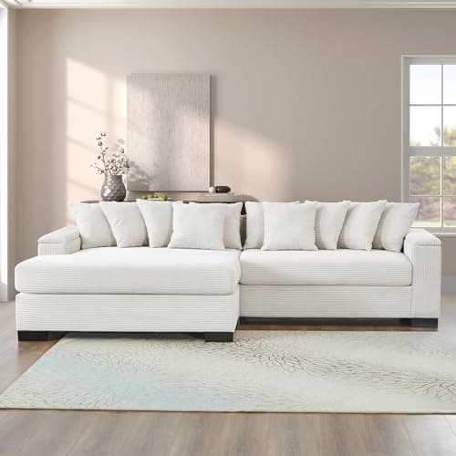 111-inch Modular L-Shaped Couch with Chaise, Beige Cloud Corduroy Storage Sofa