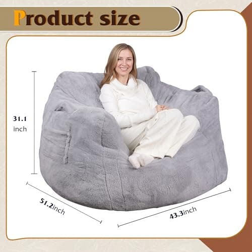 WLIVE Giant Bean Bag Chair with Armrests, Grey
