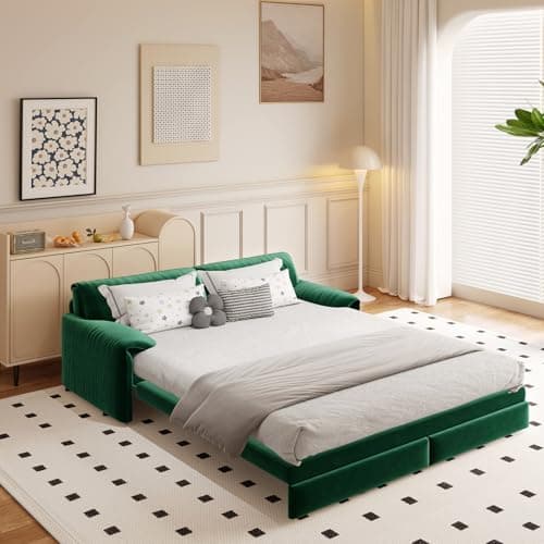 Luxury Grey 74.8" Pull Out Sofa Bed Velvet Couch (RV, Living Room)