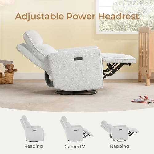 CHITA Electronic Power Recliner Chair, FSC Certified, Boucle White