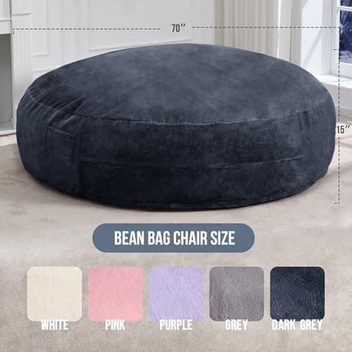 Hobestluk Dark Grey 6ft Plush Faux Fur Bean Bag Chair - Living Room Essential