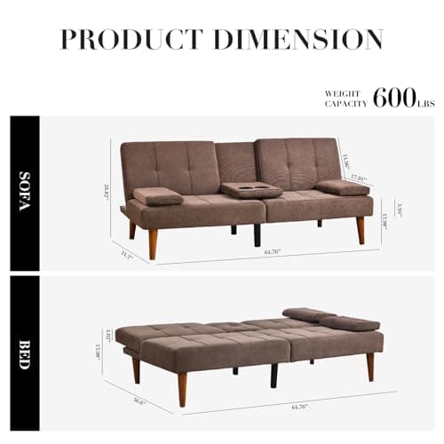 COLAMY Futon Sofa Bed: Convertible Lounge with Cup Holders, Adjustable Backrest