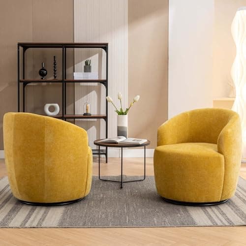 Antetek Yellow 360° Swivel Chenille Armchair for Living Room, Nursery, Bedroom