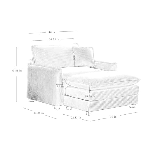 Antetek Beige Oversized Chaise Lounge Chair with Ottoman for Living Room
