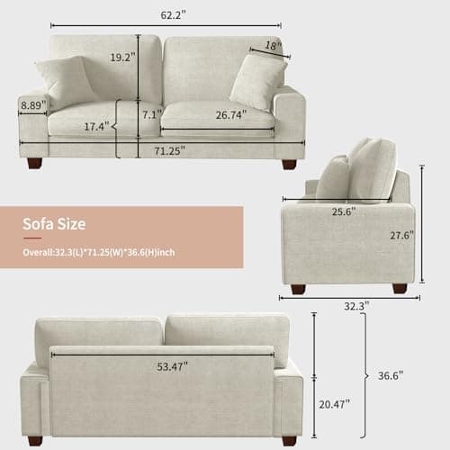 DOPEDIO Beige Chenille Loveseat Sofa, Spring Cushions, Easy Assembly
