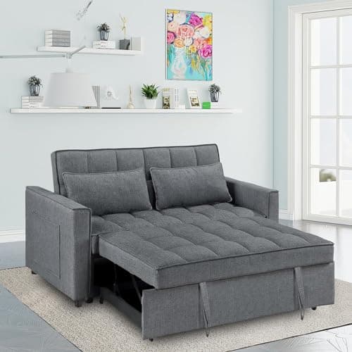 2-in-1 Convertible Loveseat Sofa Bed with Storage, Gray