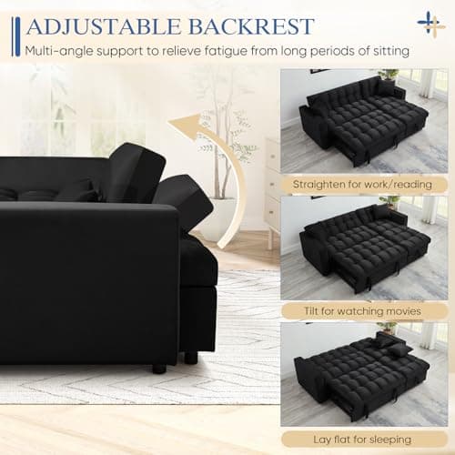 82-inch Black L-Shaped Velvet Tufted Sectional Sleeper Sofa