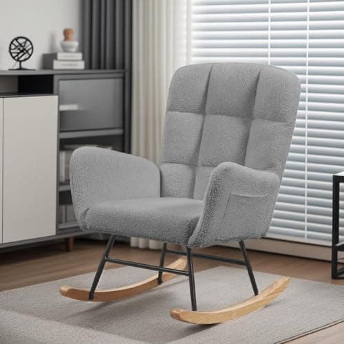 Grey Teddy Upholstered Glider Rocking Chair - Nursery & Living Room Accent