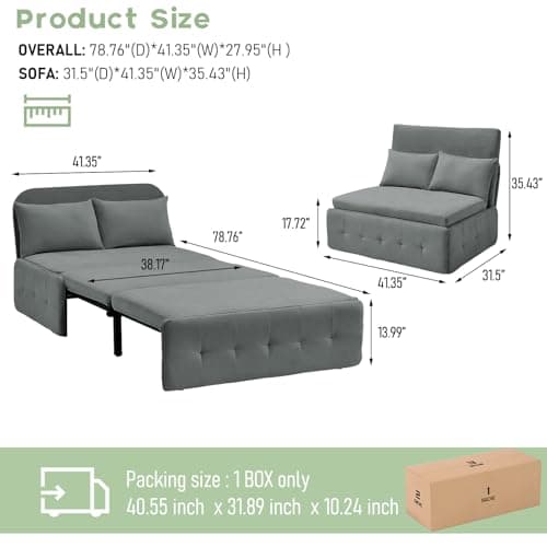 Dark Gray 3-in-1 Convertible Sofa Bed, Twin Pull-Out Futon Couch