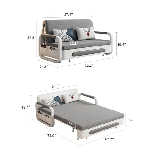 Extendable Sofa Bed with Storage, zioSofa Dark Grey and White